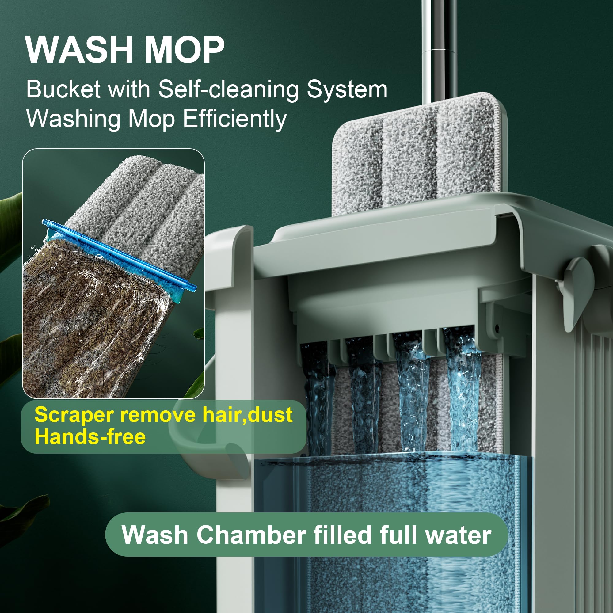 JOYMOOP Mop and Bucket Set, Flat Mops for Floor & Wall Cleaning, Commercial & Household Use, Hardwood Floor Mop with Long Handle & 4 Microfiber Pads