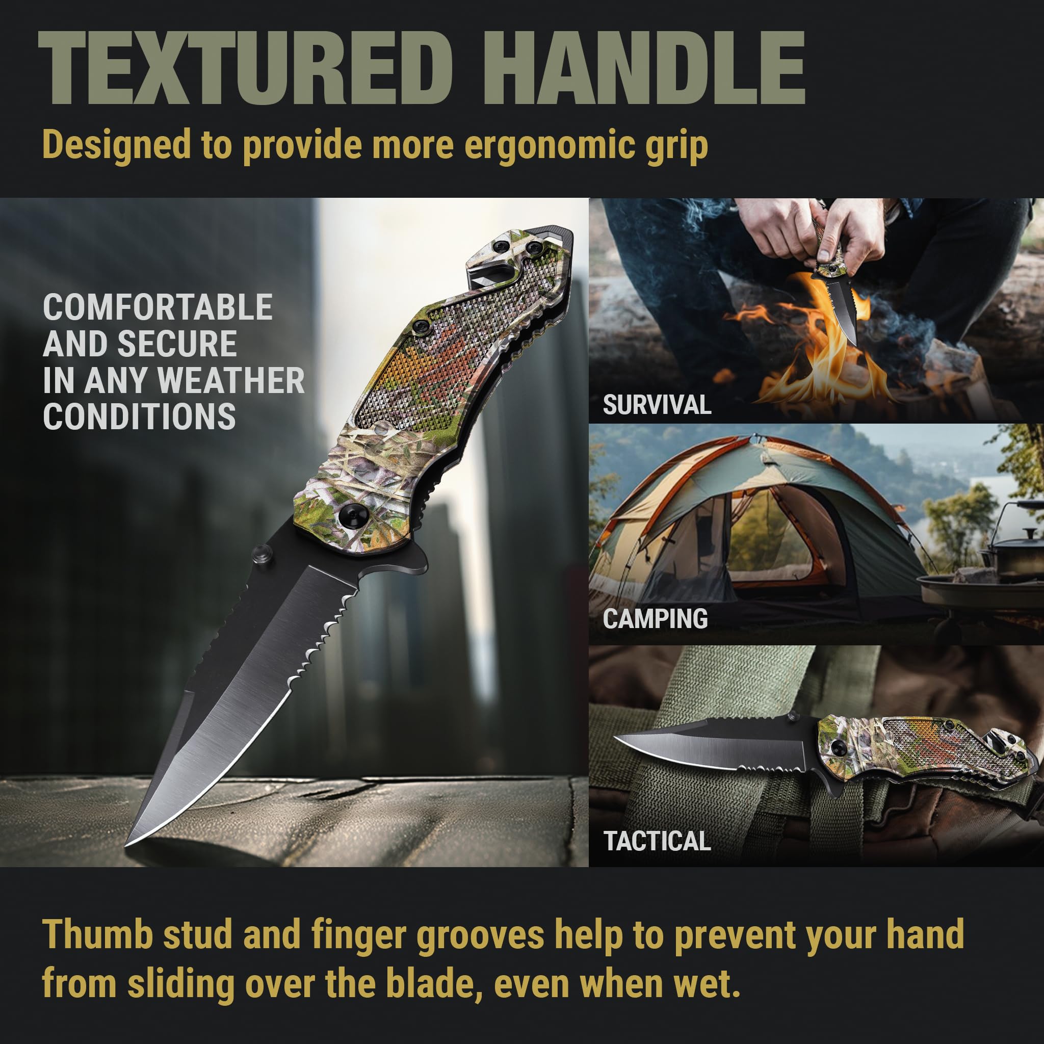 GOOD WORKER Legal Pocket Knife with 2.95” Serrated Blade, Glass Breaker, Seat Belt Cutter - EDC Sharp Folding Knives with Portable Clip - Small Tool for Tactical Camping Survival Hiking - Gifts for Men, Women