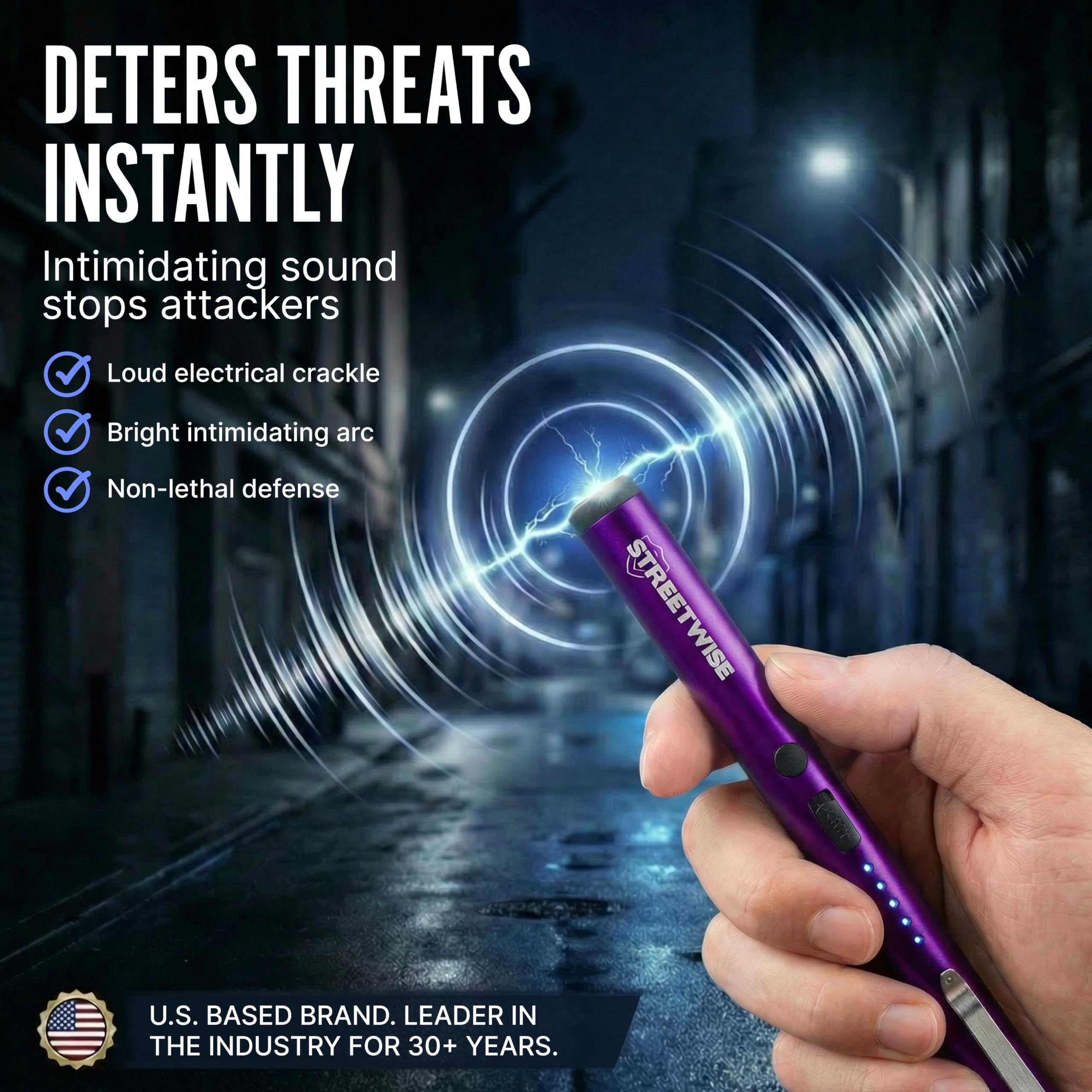 Streetwise Pain Pen 25,000,000 Volts Stun Gun for Self Protection - Tactical Stun Pen for Women and Men, USB Rechargeable, Battery Indicator, Durable Clip, Compact and Concealable for Protection