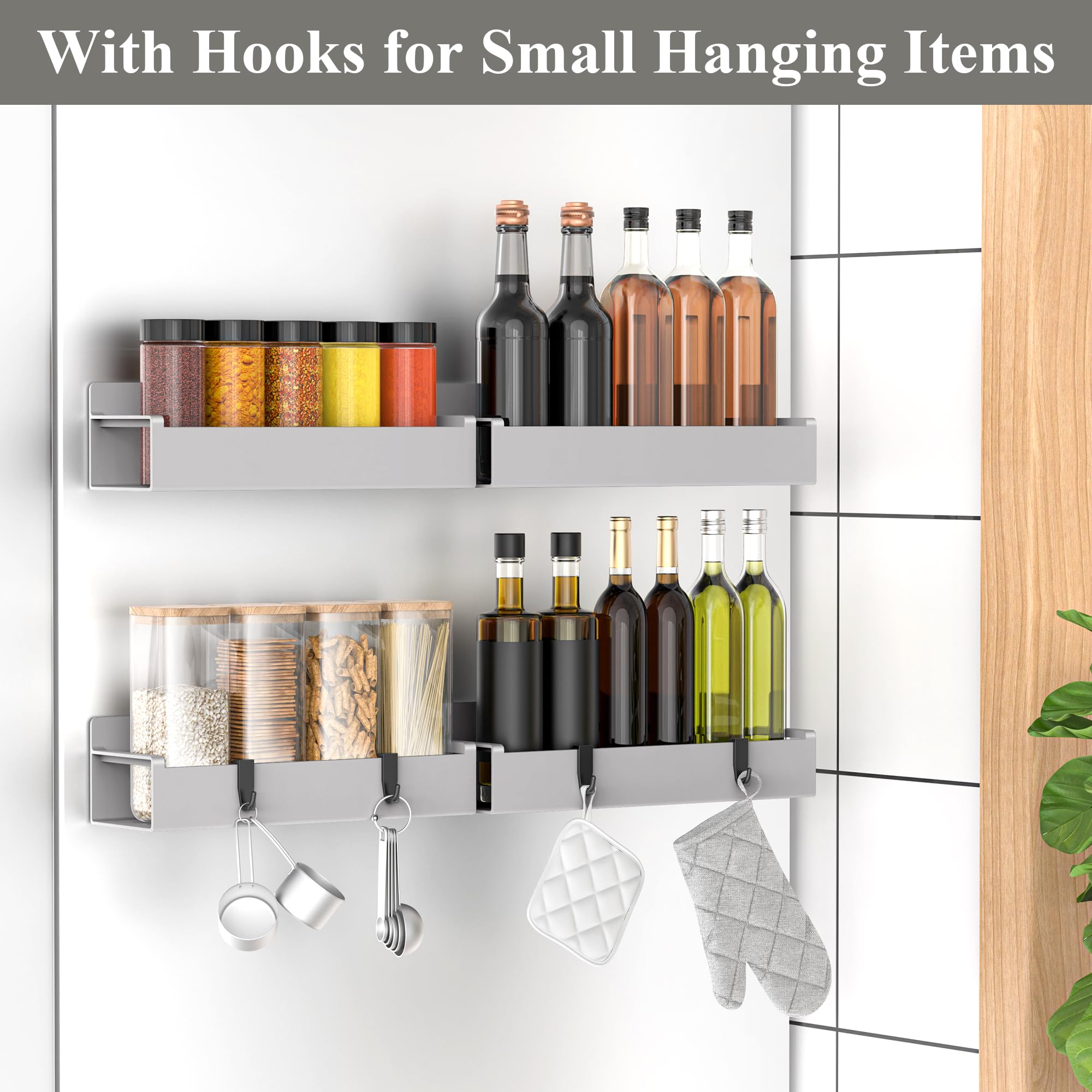 HuggieGems 4 Pack Magnetic Spice Rack Organizer for Refrigerator and Oven, Black Fridge Organizers and Storage for Kitchen