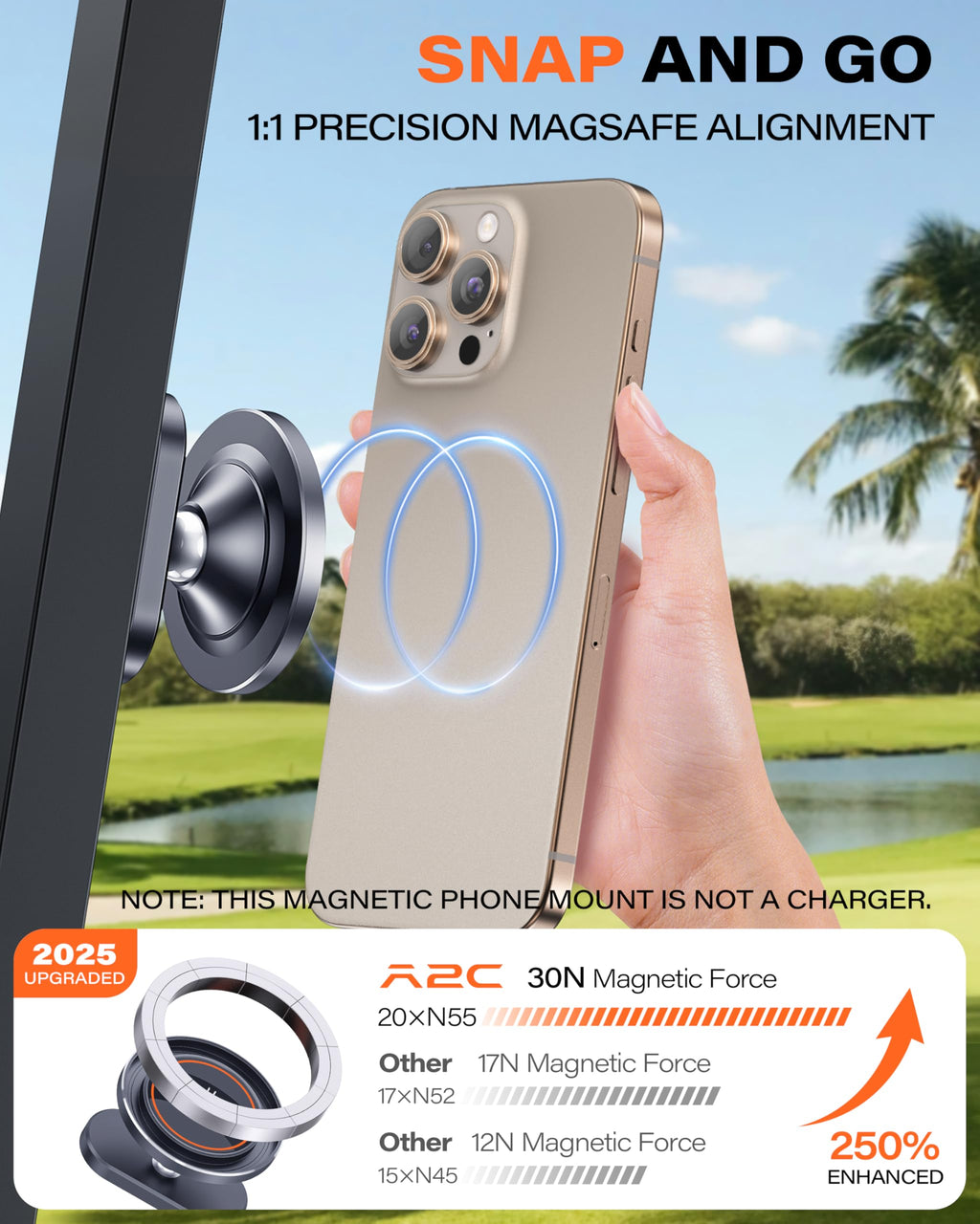 A2C Alloy Magnetic Golf Cart Phone Holder for MagSafe iPhone, Unique Golf Gifts for Men Golfers Dad Father, Golf Gift for Him Husband, Golf Accessories Essentials Gadgets Fits EZGO, Club Car, Yamaha