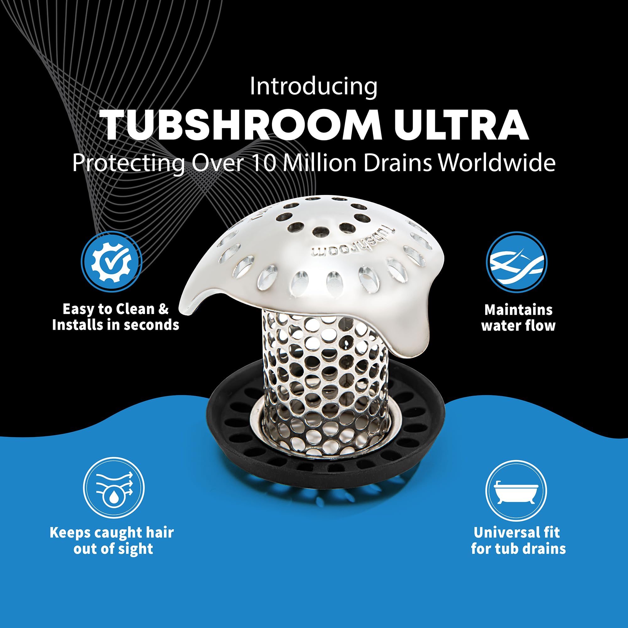 TubShroom Ultra Revolutionary Bath Tub Drain Protector Hair Catcher/Strainer/Snare, Stainless Steel, Stainless Combo