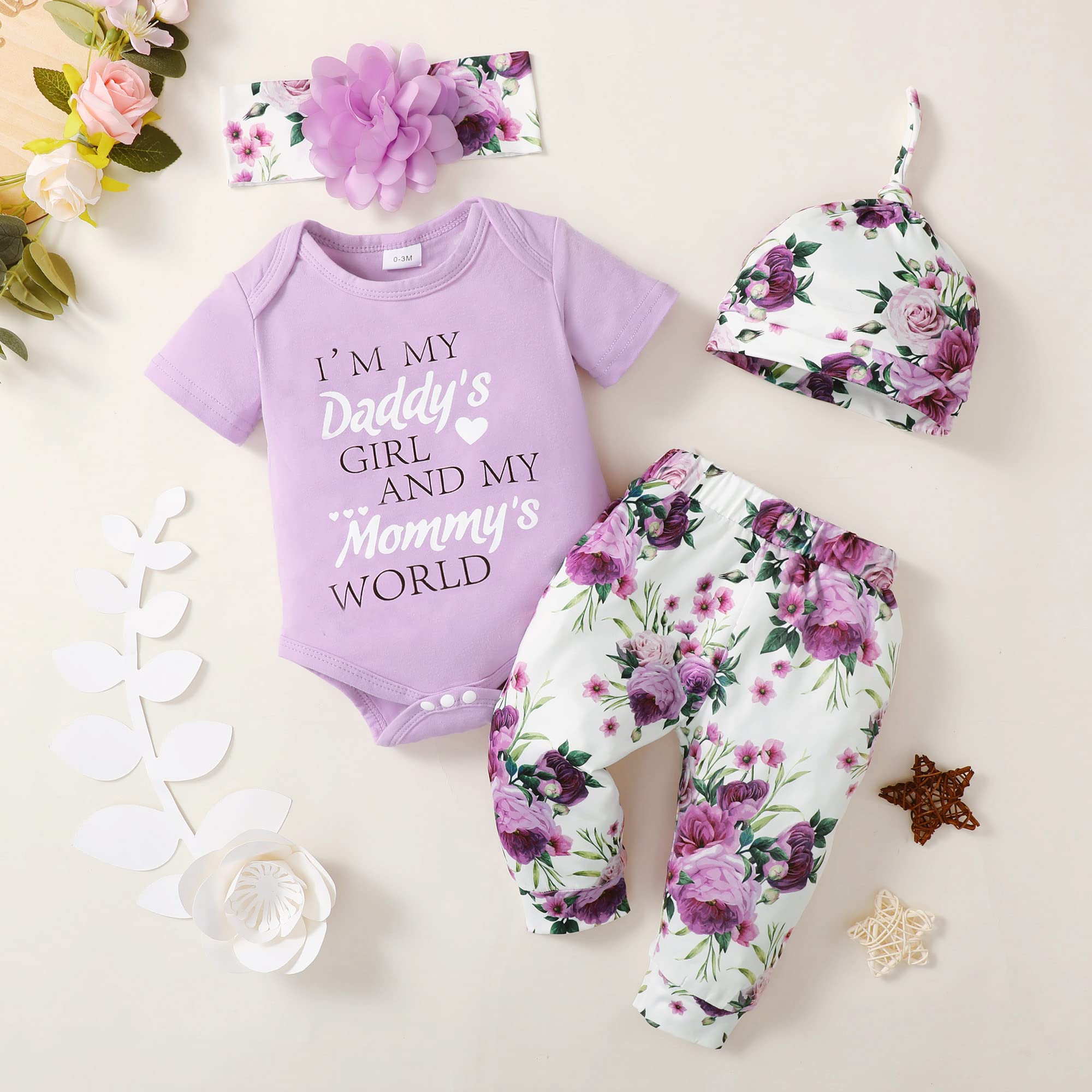 Renotemy Newborn Infant Baby Girl Clothes Summer Outfits Infant Romper Pants Cute Toddler Girl Clothes Gift Set