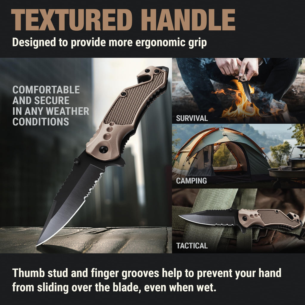 GOOD WORKER Legal Pocket Knife with 2.95” Serrated Blade, Glass Breaker, Seat Belt Cutter - EDC Sharp Folding Knives with Portable Clip - Small Tool for Tactical Camping Survival Hiking - Gifts for Men, Women