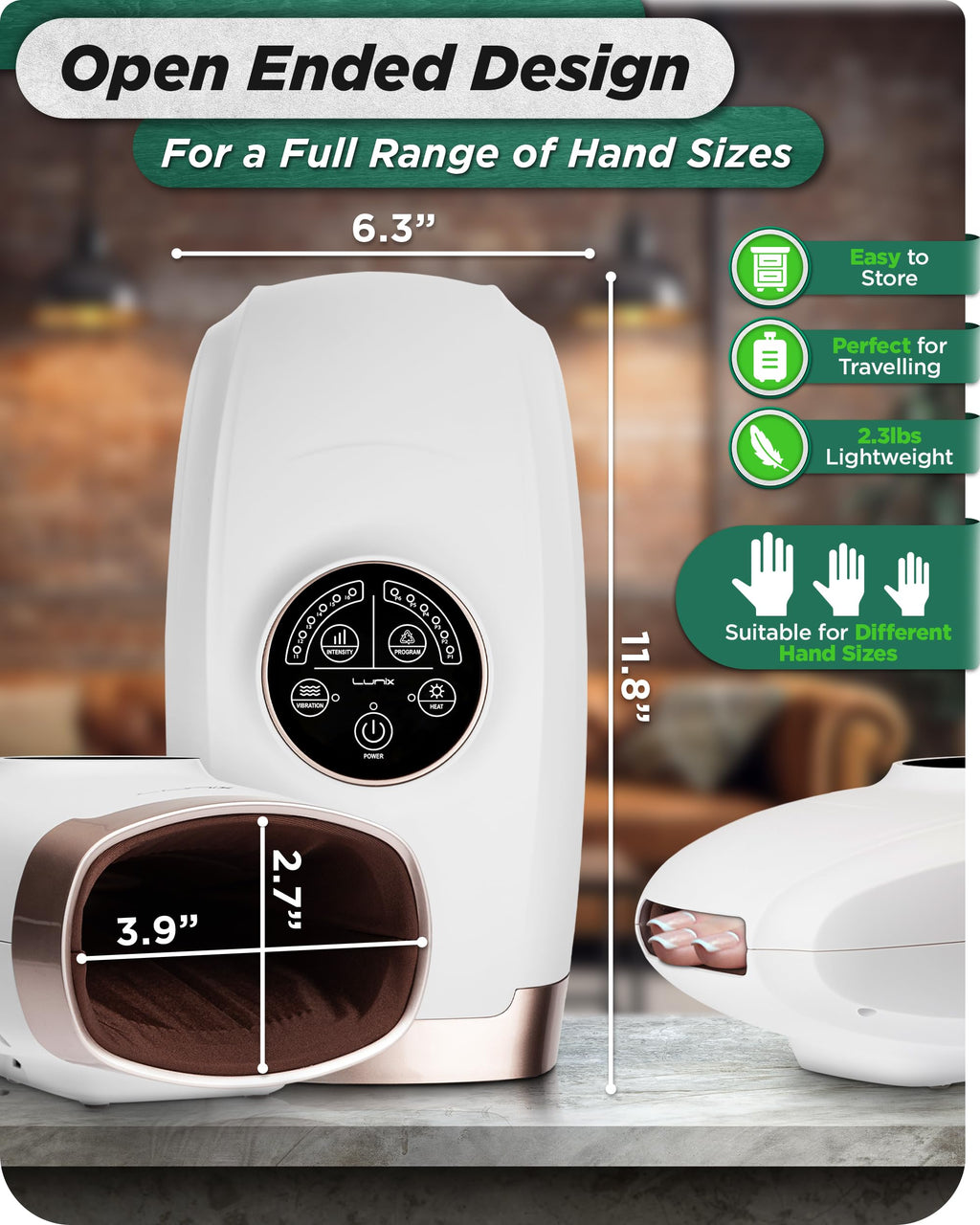 Lunix LX3 FSA Carpal Tunnel & Wrist Pain Relief Device, Heated Air Compression Hand Massager Machine for Arthritis & Finger Numbness, Cordless, Charcoal Black