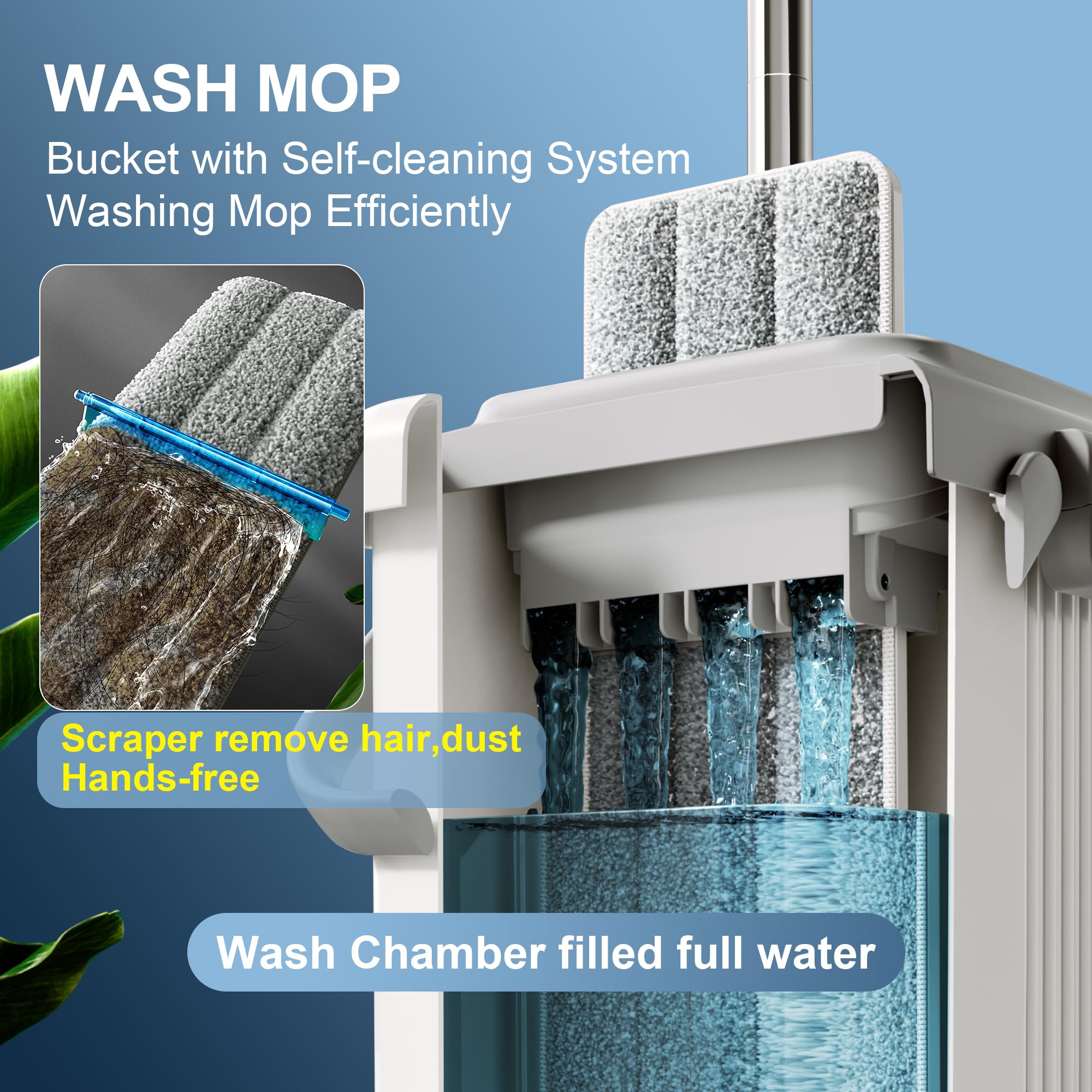JOYMOOP Mop and Bucket Set, Flat Mops for Floor & Wall Cleaning, Commercial & Household Use, Hardwood Floor Mop with Long Handle & 4 Microfiber Pads