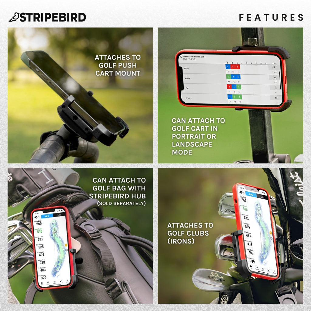 Stripebird - Magnetic Golf Cart Phone Holder - US Patented, Neodymium N52 Magnets - Golf Cart Phone Mount for iPhone & Samsung - Slim Golf Caddy Accessories for Men & Women