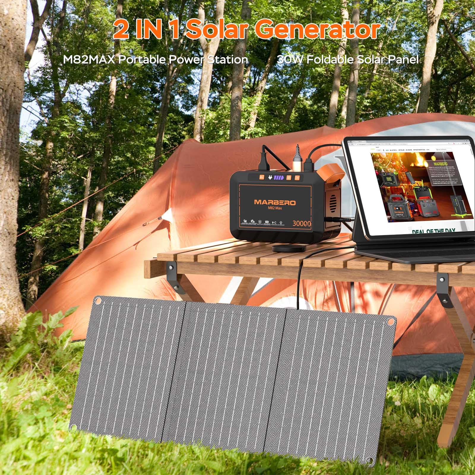 MARBERO Portable Power Station 88Wh Camping Lithium Battery Solar Generator Fast Charging with AC Outlet 120W Peak Power Bank(Solar Panel Optional) for Home Backup Outdoor Emergency RV Van Hunting