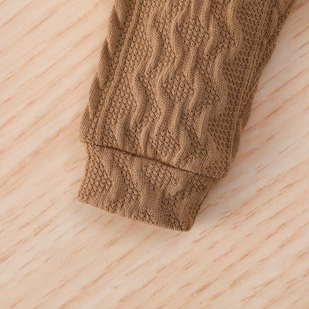 Newborn Baby Boy Girl Clothes Ribbed Knitted Cotton Long Sleeve Romper Long Pants Solid Color Fall Winter Outfits
