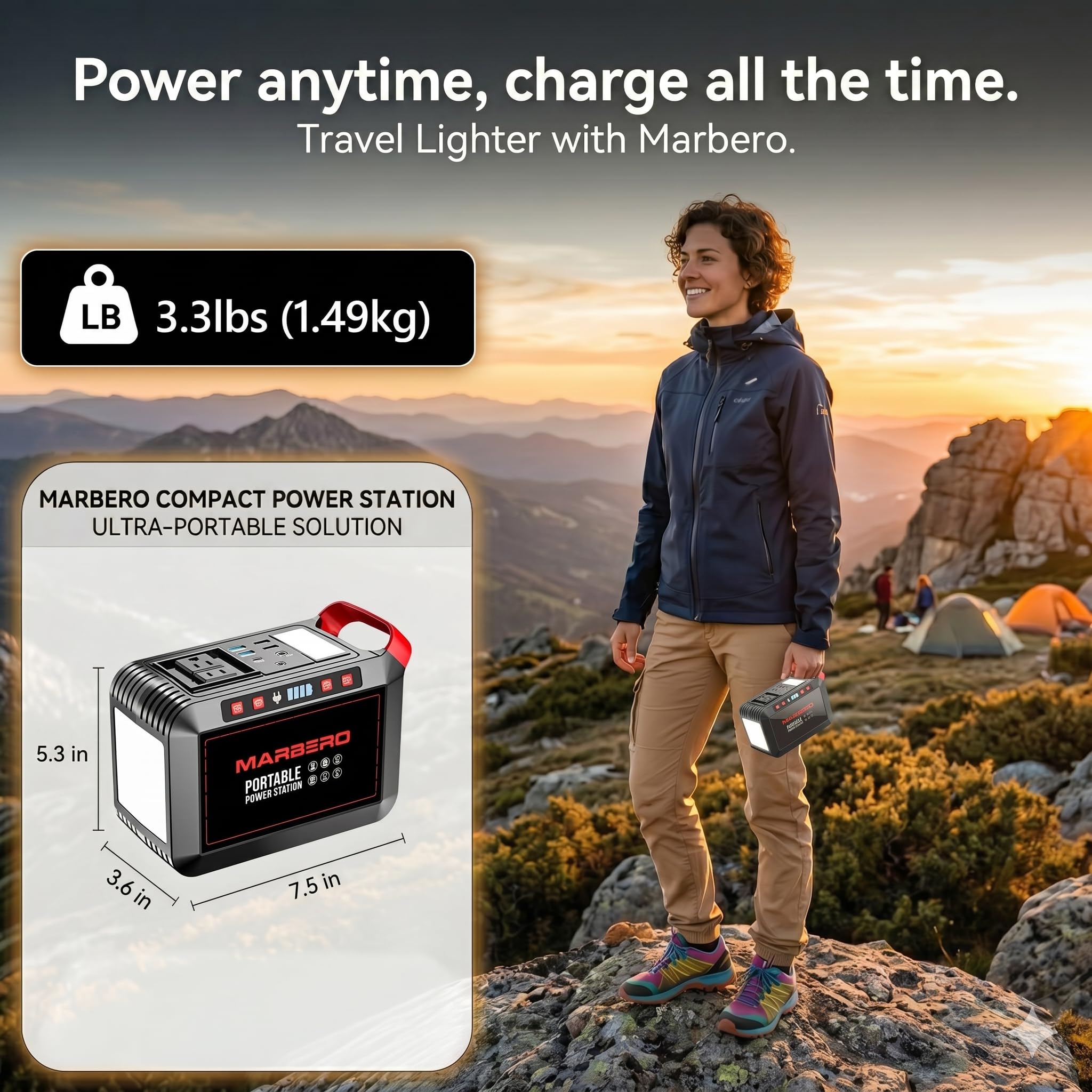 MARBERO Portable Power Station 88Wh Camping Lithium Battery Solar Generator Fast Charging with AC Outlet 120W Peak Power Bank(Solar Panel Optional) for Home Backup Outdoor Emergency RV Van Hunting