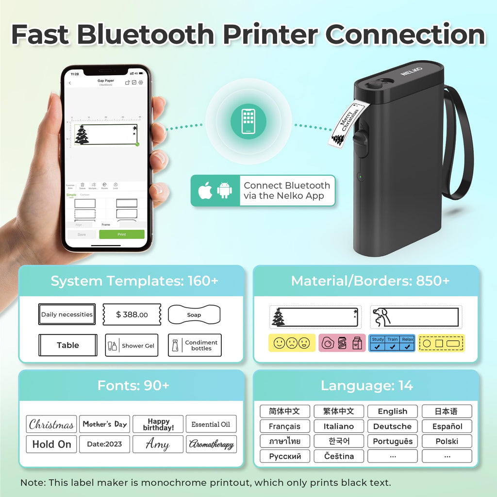 Nelko Label Maker Machine with Tape, P21 Bluetooth Label Printer, Wireless Mini Label Makers with Multiple Templates for School Office Home, White