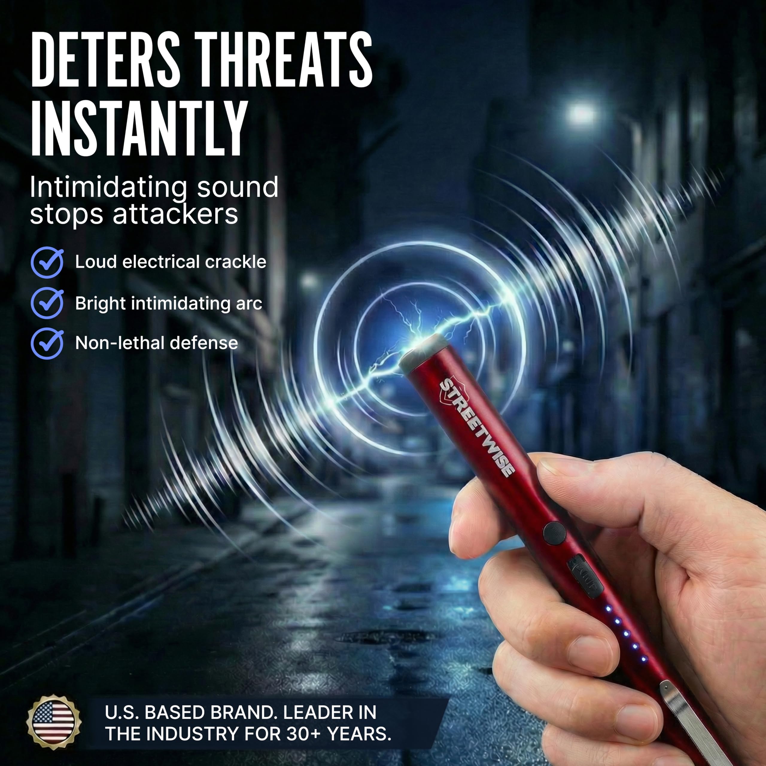 Streetwise Pain Pen 25,000,000 Volts Stun Gun for Self Protection - Tactical Stun Pen for Women and Men, USB Rechargeable, Battery Indicator, Durable Clip, Compact and Concealable for Protection