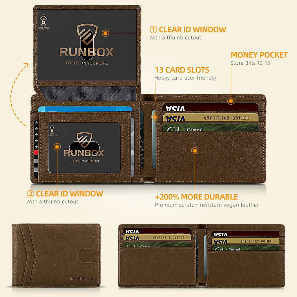 RUNBOX Wallet for Men Slim Rfid Leather 2 ID Window With Gift Box | Slim, Rfid, 2 ID Window, With Gift Box, Slim, Rfid