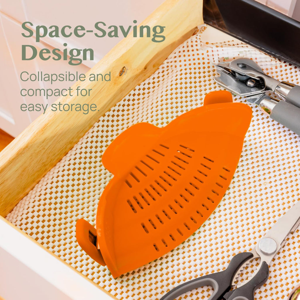 Kitchen Gizmo Snap N' Strain - Silicone Pasta Strainer Clip-On for Pots and Pans - Heat Resistant Colander for Vegetables and Noodles - Kitchen Gadgets for Cooking - Space-Saving Design - Gray