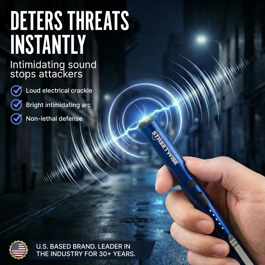 Streetwise Pain Pen 25,000,000 Volts Stun Gun for Self Protection - Tactical Stun Pen for Women and Men, USB Rechargeable, Battery Indicator, Durable Clip, Compact and Concealable for Protection