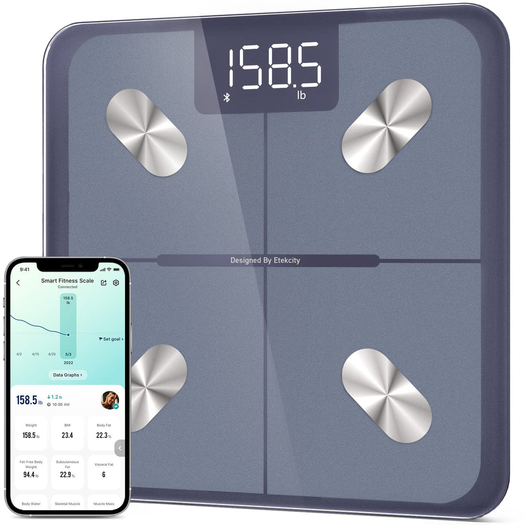 Etekcity Smart Scale for Body Weight, FSA&HSA Eligible, Bathroom Digital Weighing Scale with BMI, Body Fat, Muscle Mass, Accurate Bluetooth Home User Health Equipment Sync Apps, LED, Tempered glass