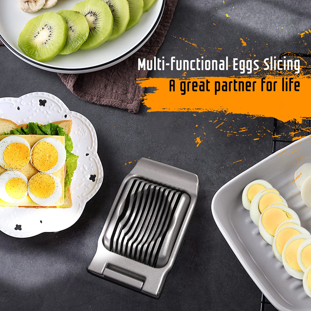 Egg Slicer for Hard Boiled Eggs, Stainless Steel Wire, Multipurpose Heavy Duty Aluminium Egg Cutter Dishwasher Safe for Egg, Salads & Sandwiches, Strawberries, Mushrooms & Soft Cheese, Fruit, Sliver