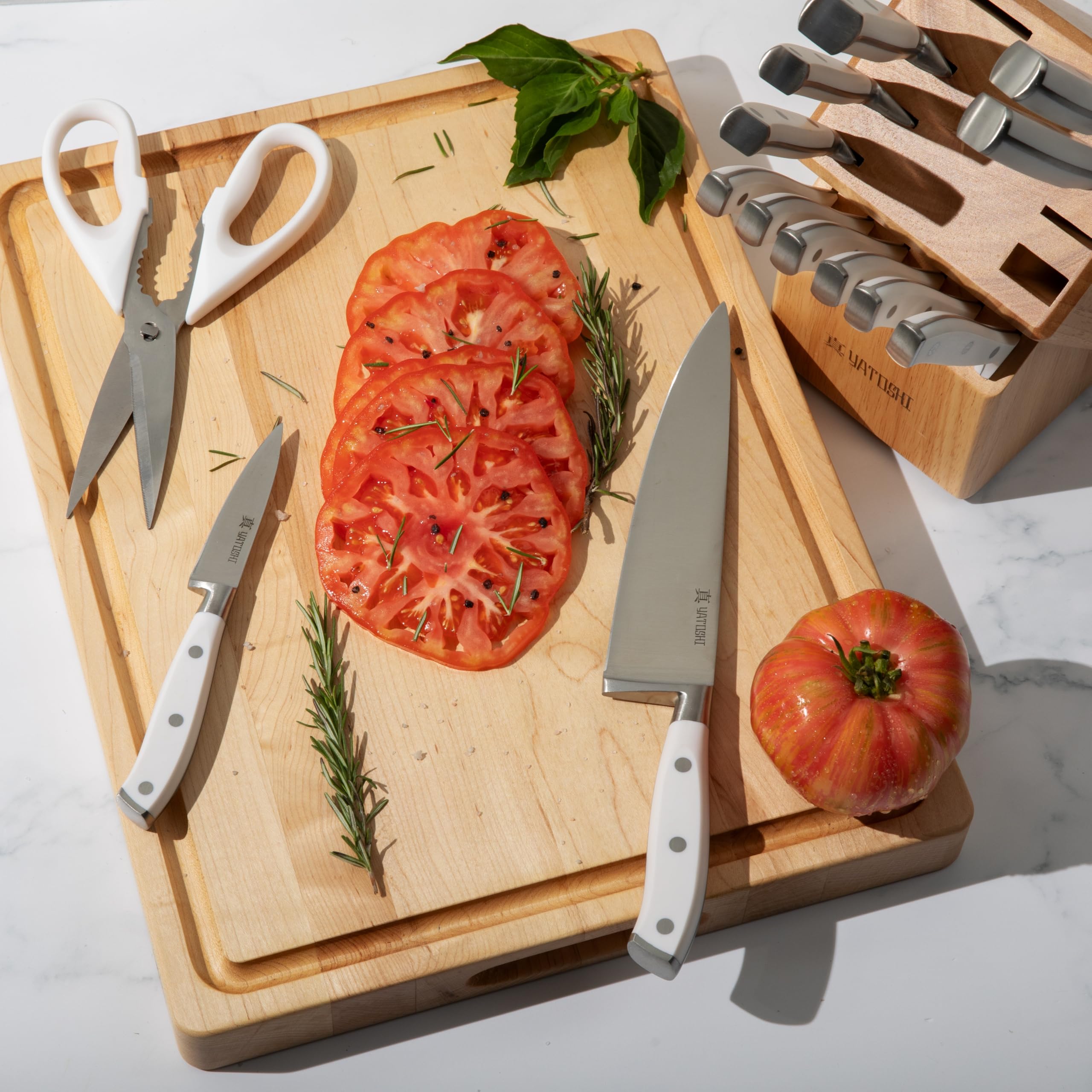Yatoshi Professional Kitchen Knife Set, 15 Pieces, High Carbon Stainless Steel, Ergonomic Handle