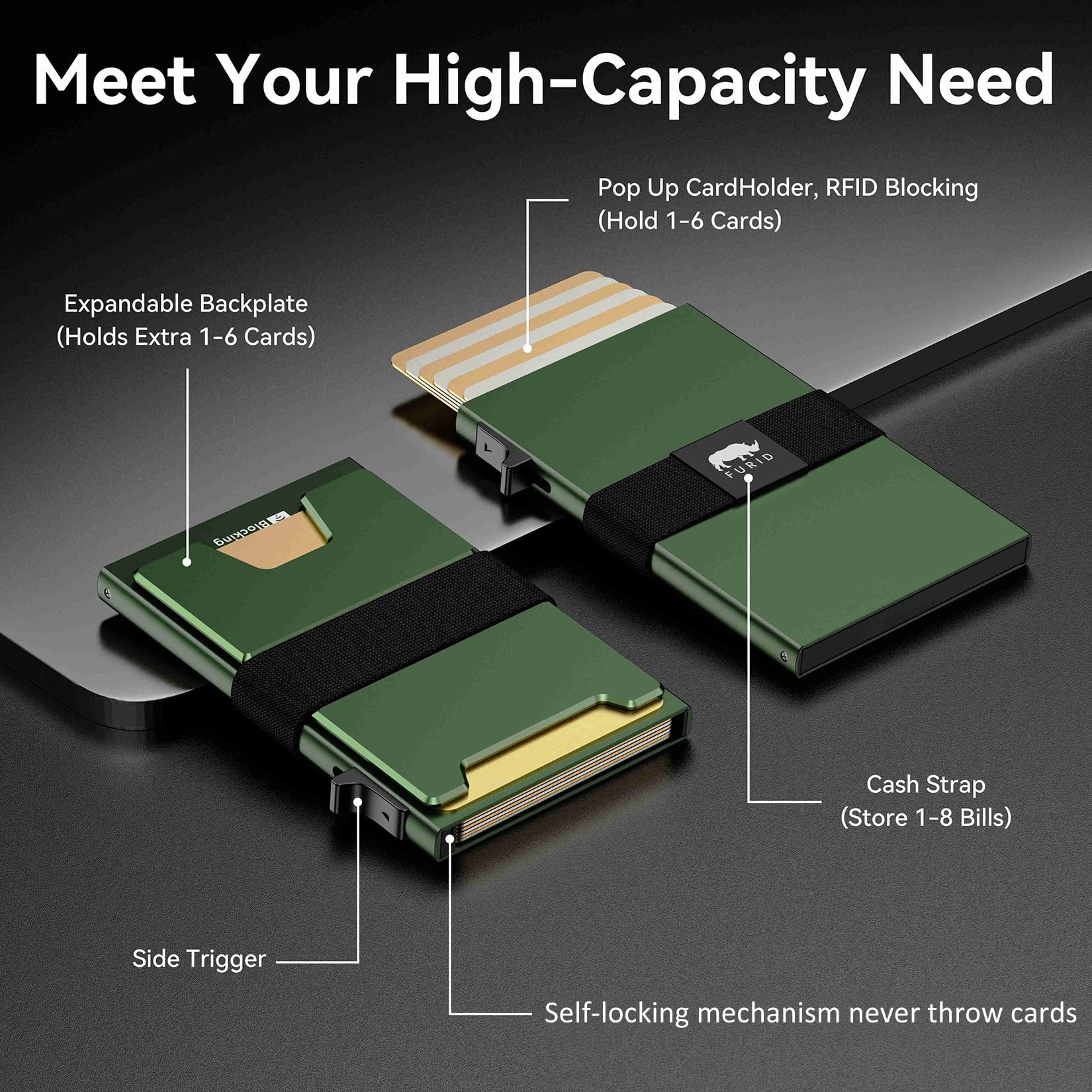 furid Smart Card Wallet for Men Slim: Minimalist Wallet For Men - RFID Blocking Pop Up Front Pocket Wallet, Metal Wallet 11 Card Holder