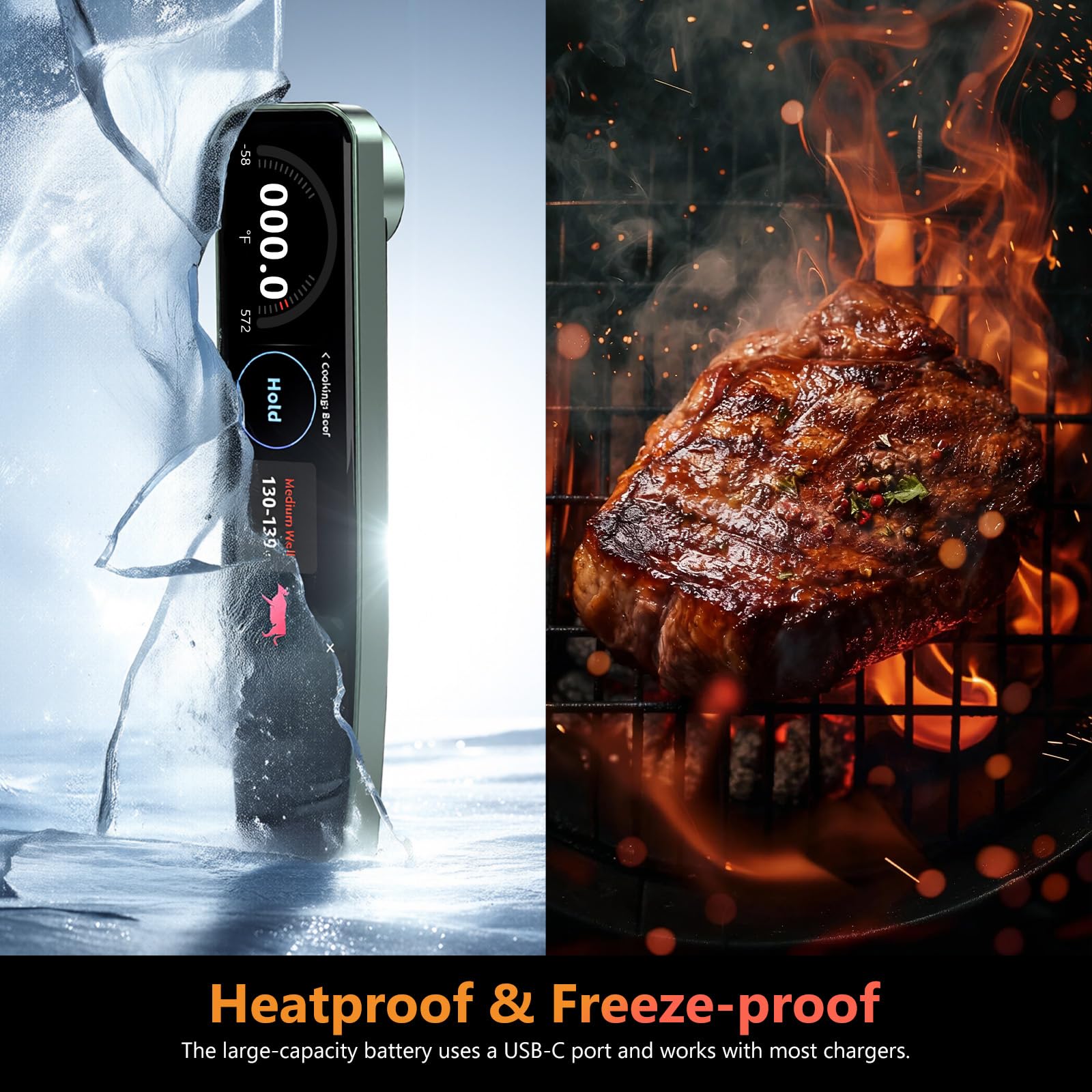 AWLKIM Meat Thermometer Digital - Instant Read Waterproof Food Thermometer with Backlight for Cooking, Grill, Candy, Kitchen & Stocking Stuffers for Men - Red