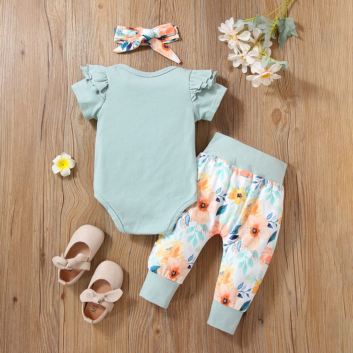 Yvowming Newborn Baby Girl Clothes Infant Ruffle Romper Pants Set Summer Outfits Cute Baby Clothes for Girls