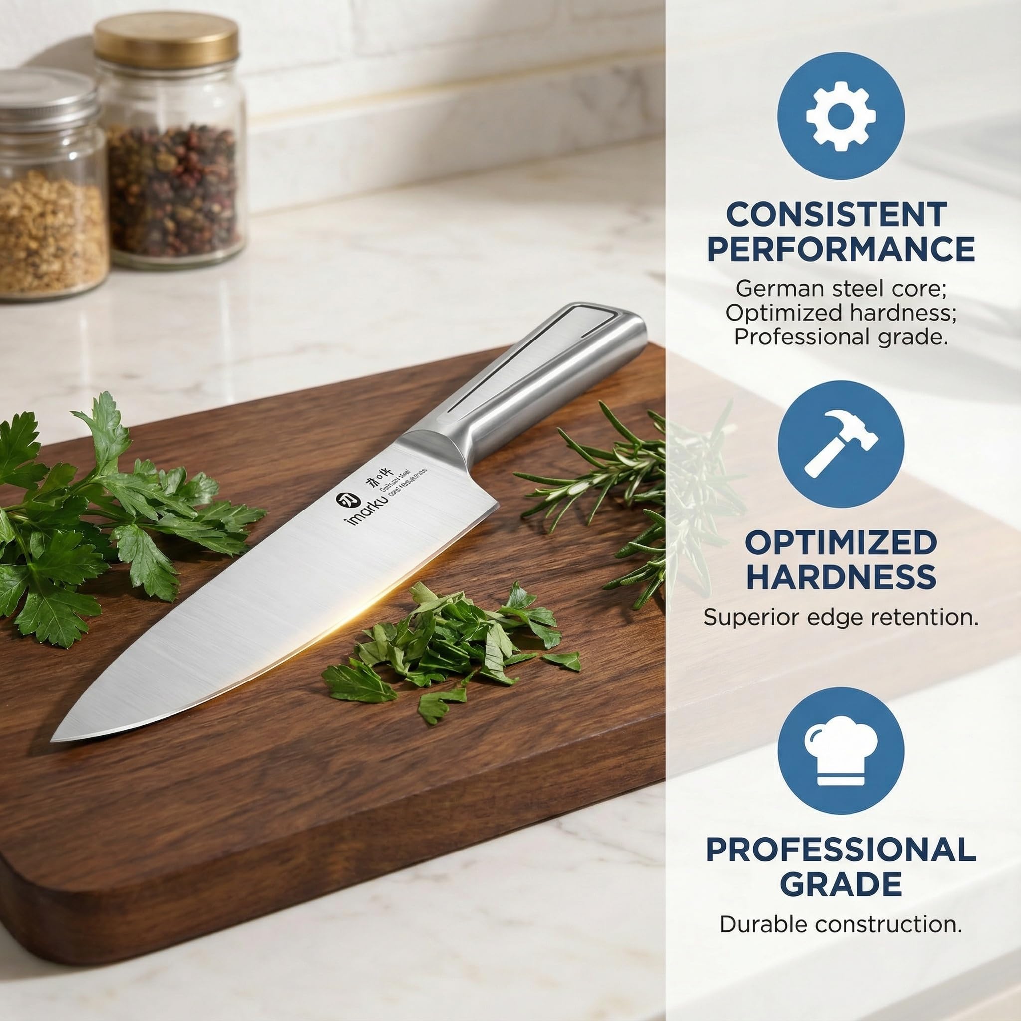 imarku 14-Piece Knife Set, Japanese Stainless Steel Knives Set for Kitchen, Full-Tang Gyutou Knife Sets with Block and Build-in Sharpener, Brown, Dishwasher Safe, House Warming Gifts for Mom