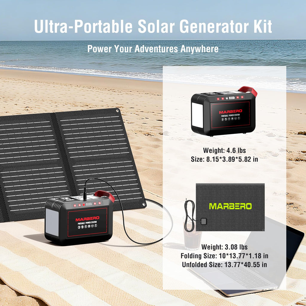 MARBERO Portable Power Station 88Wh Camping Lithium Battery Solar Generator Fast Charging with AC Outlet 120W Peak Power Bank(Solar Panel Optional) for Home Backup Outdoor Emergency RV Van Hunting
