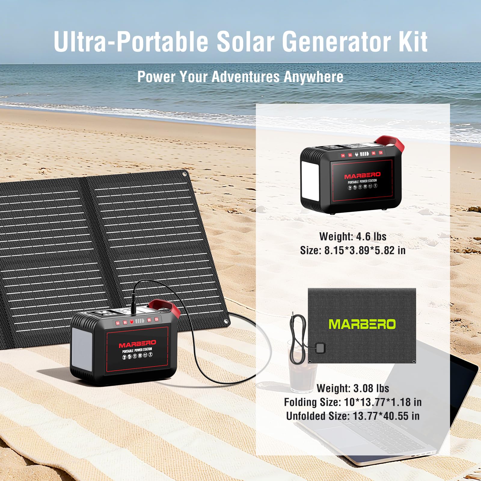 MARBERO Portable Power Station 88Wh Camping Lithium Battery Solar Generator Fast Charging with AC Outlet 120W Peak Power Bank(Solar Panel Optional) for Home Backup Outdoor Emergency RV Van Hunting