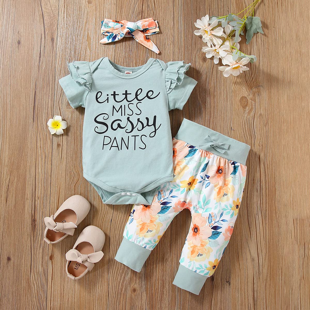 Yvowming Newborn Baby Girl Clothes Infant Ruffle Romper Pants Set Summer Outfits Cute Baby Clothes for Girls