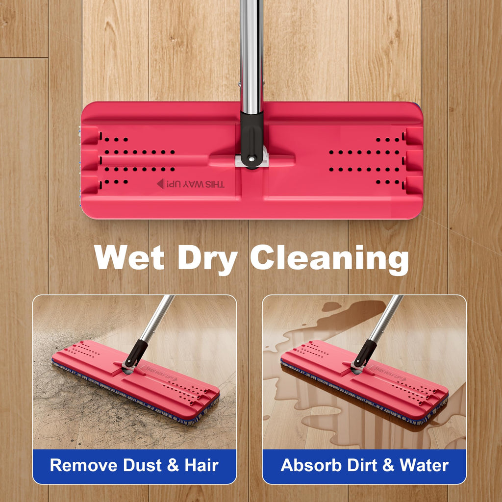JOYMOOP Mop and Bucket Set, Flat Mops for Floor & Wall Cleaning, Commercial & Household Use, Hardwood Floor Mop with Long Handle & 4 Microfiber Pads