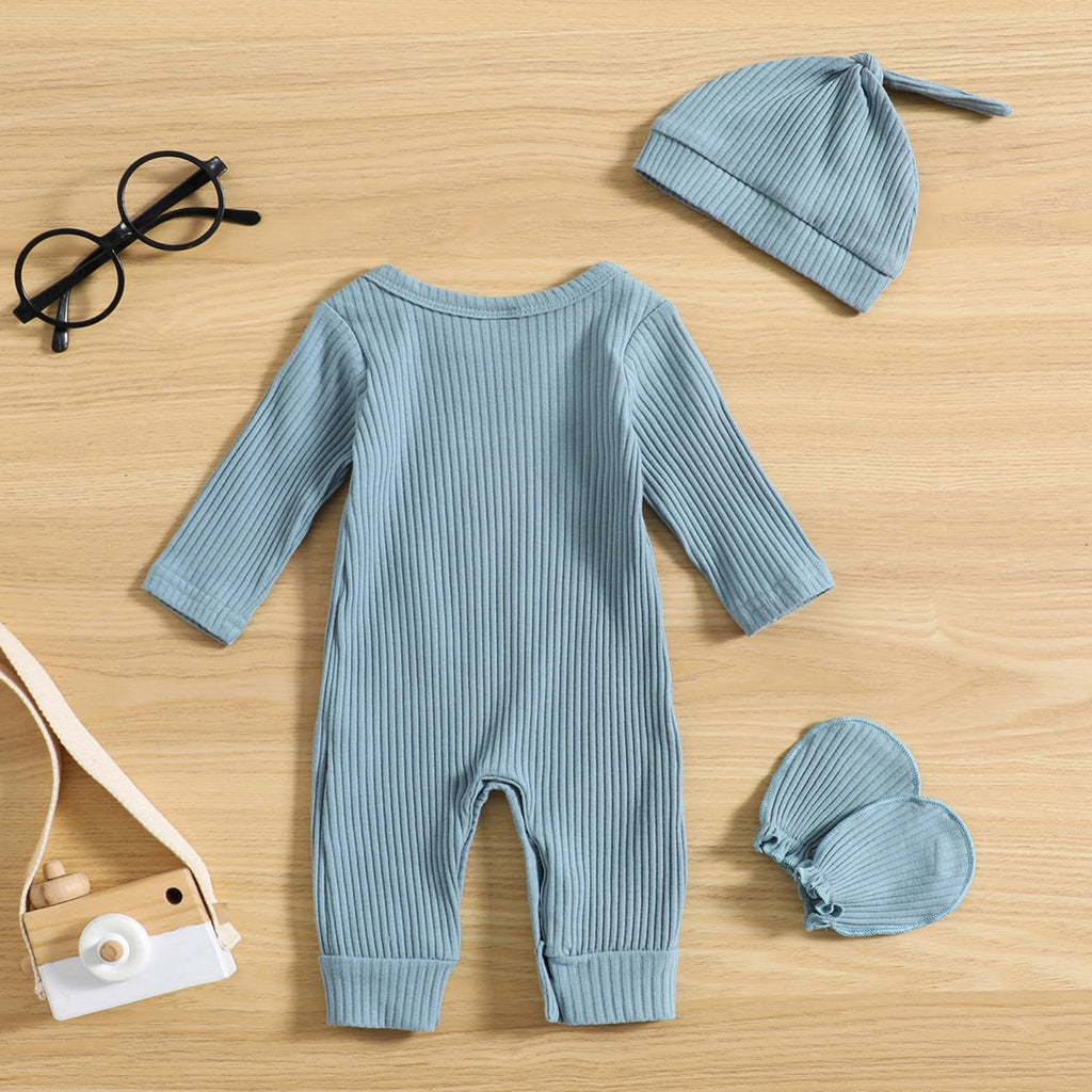 GRNSHTS Newborn Baby Boy Romper Coming Home Outfits Letter Print Bodysuit Jumpsuit+Hat+Gloves 3PCS Clothes Set