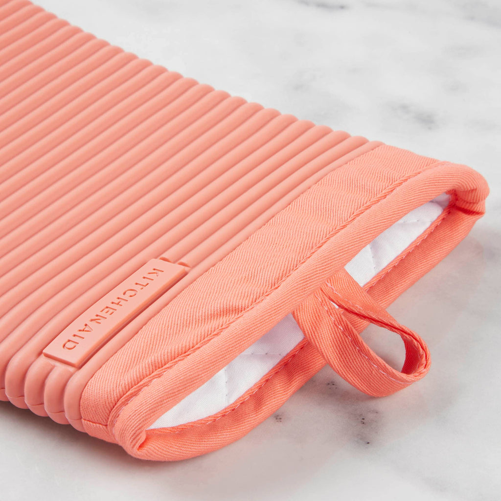 KITCHENAID Ribbed Soft Silicone Oven Mitt 2-Pack Set, 7.5"x13", Milkshake