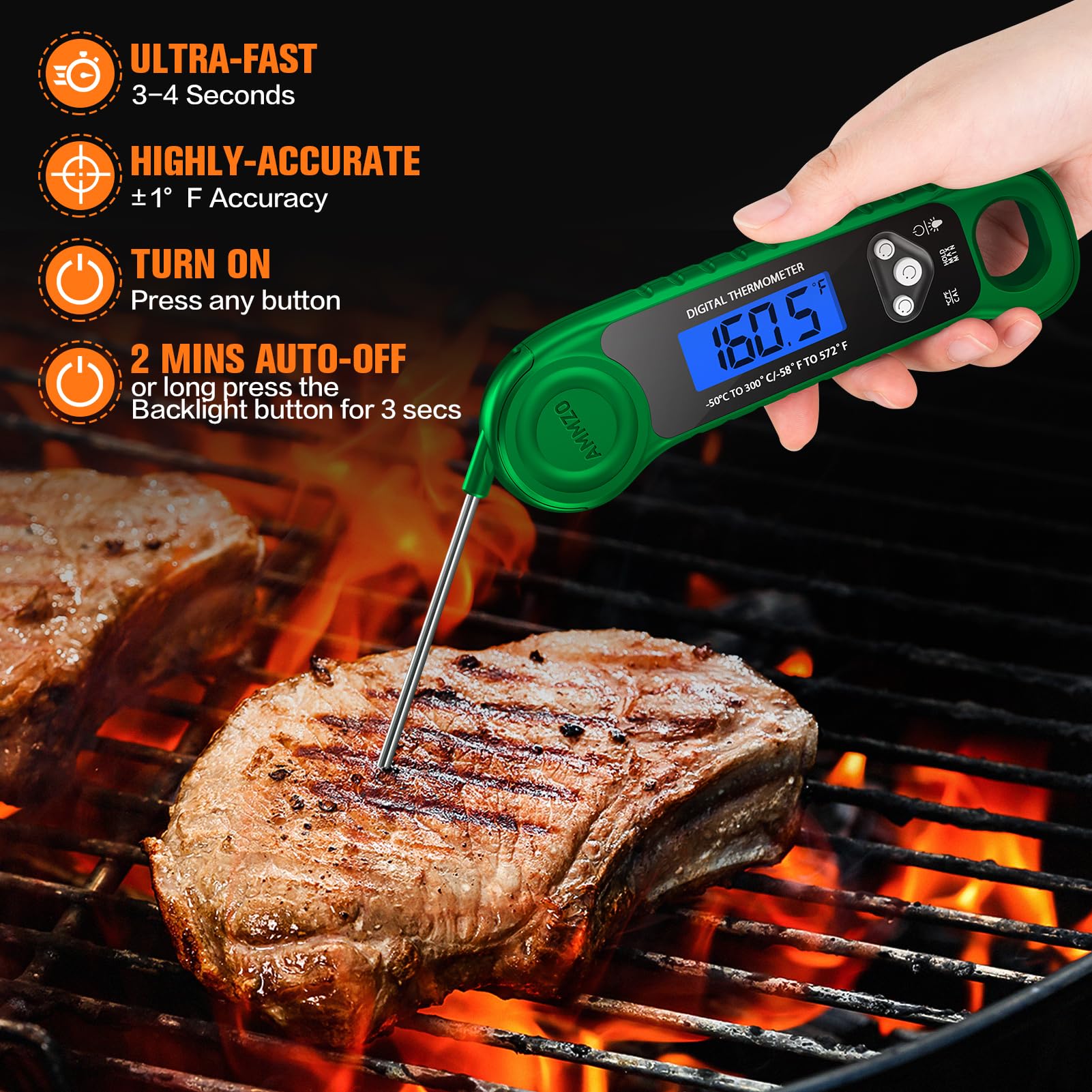 AMMZO Meat Thermometer Digital, Instant Read Food Thermometer for Cooking, Grilling, Baking, Frying & Candy Making, Essentials Kitchen Gadgets Accessory, Gifts for Men Women Dad Mom Birthday