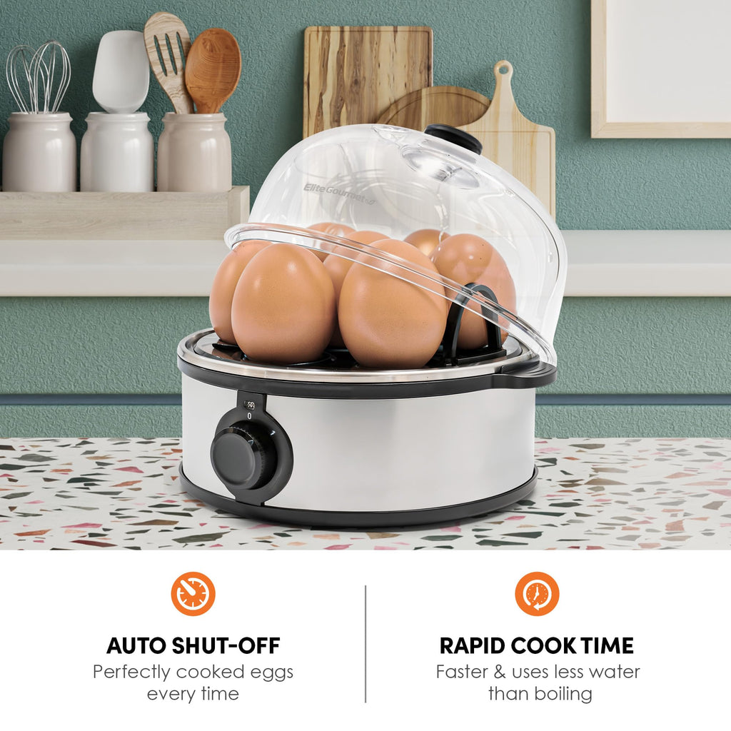 Elite Gourmet EGC115M Easy Egg Cooker Electric 7-Egg Capacity, Soft, Medium, Hard-Boiled Egg Cooker with Auto Shut-Off, Measuring Cup Included, BPA Free, Retro Mint