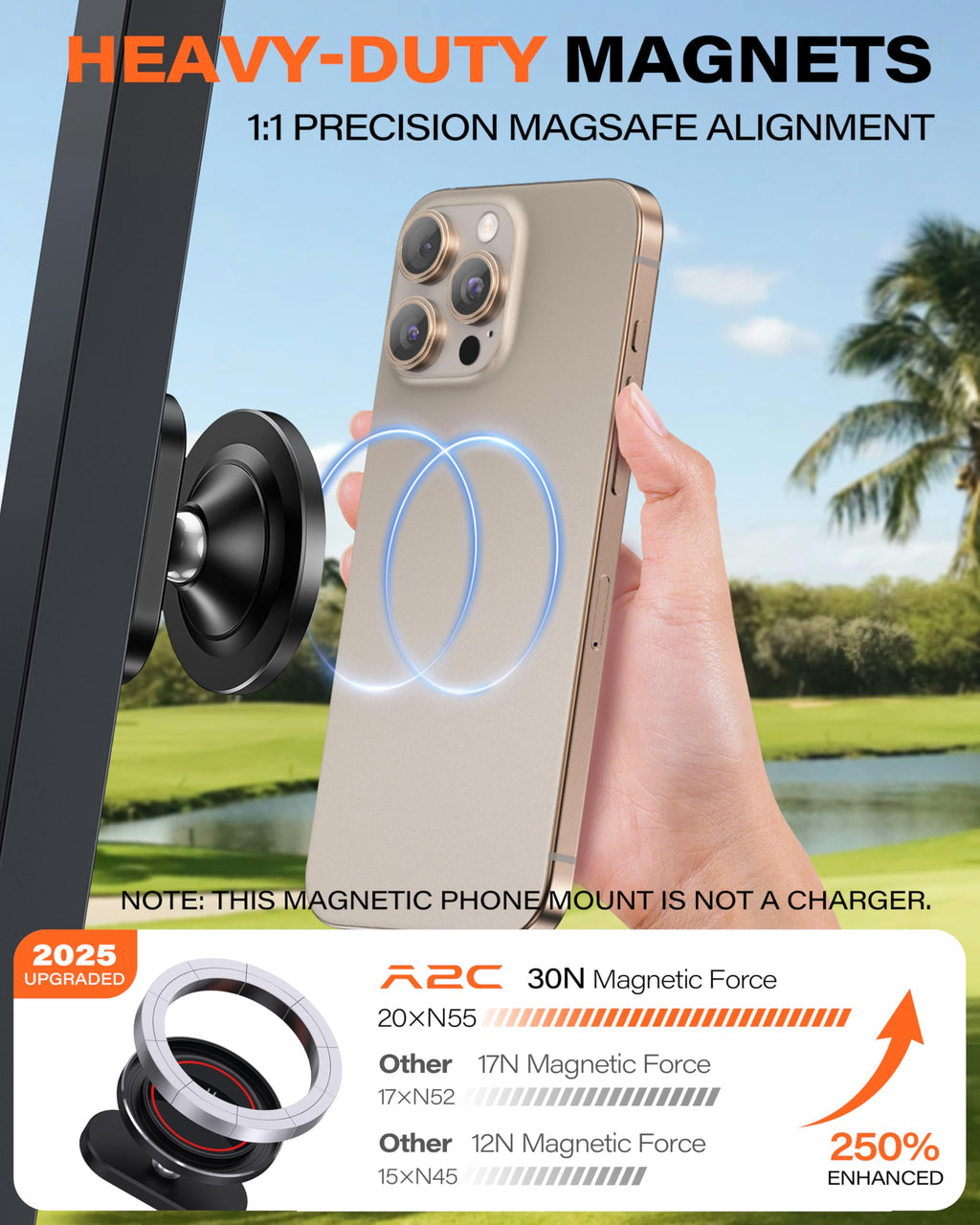 A2C Alloy Magnetic Golf Cart Phone Holder for MagSafe iPhone, Unique Golf Gifts for Men Golfers Dad Father, Golf Gift for Him Husband, Golf Accessories Essentials Gadgets Fits EZGO, Club Car, Yamaha