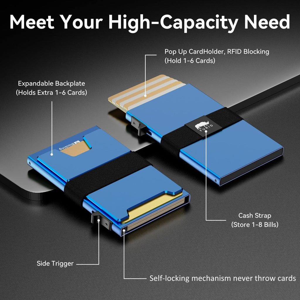furid Smart Card Wallet for Men Slim: Minimalist Wallet For Men - RFID Blocking Pop Up Front Pocket Wallet, Metal Wallet 11 Card Holder