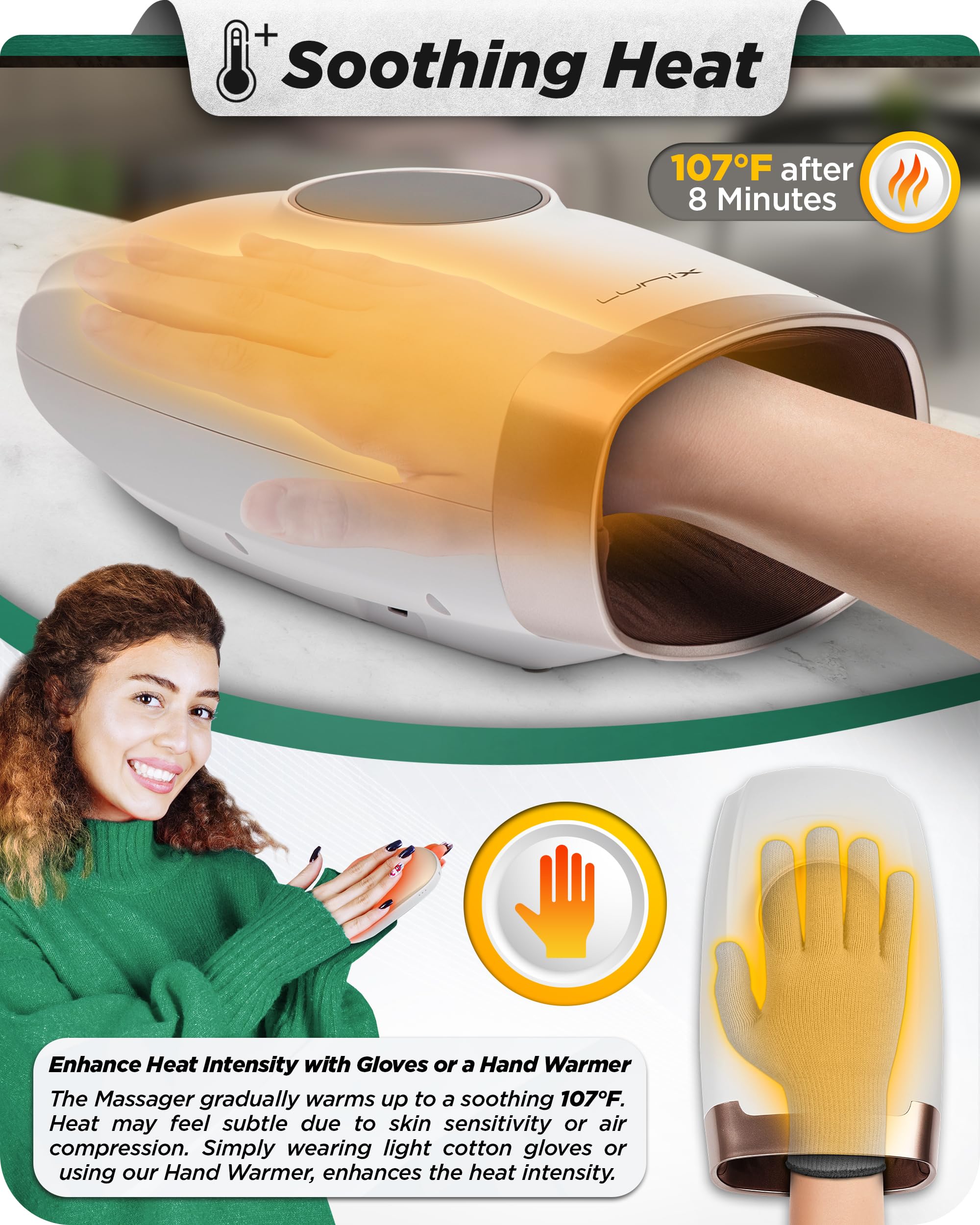 Lunix LX3 FSA Carpal Tunnel & Wrist Pain Relief Device, Heated Air Compression Hand Massager Machine for Arthritis & Finger Numbness, Cordless, Charcoal Black