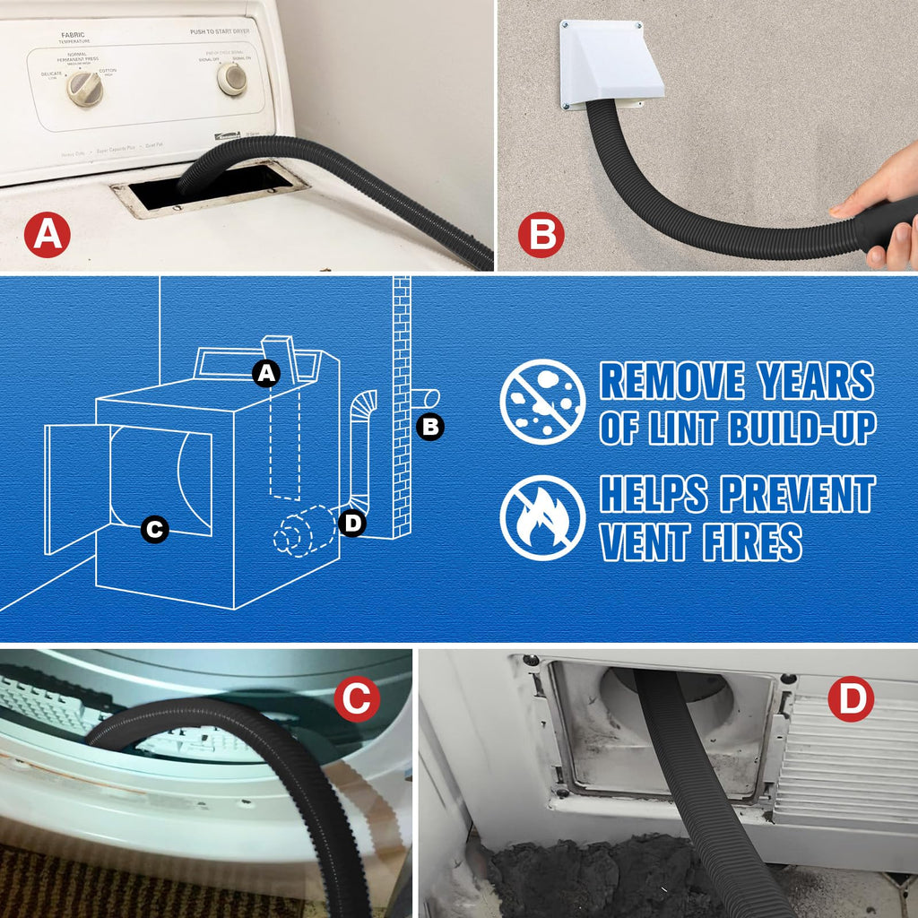 Sealegend Dryer Vent Cleaner Kit Vacuum Hose Attachment Compatible with Most Vacuum Cleaner, Quickly Lint Remover Cleaning Supplies