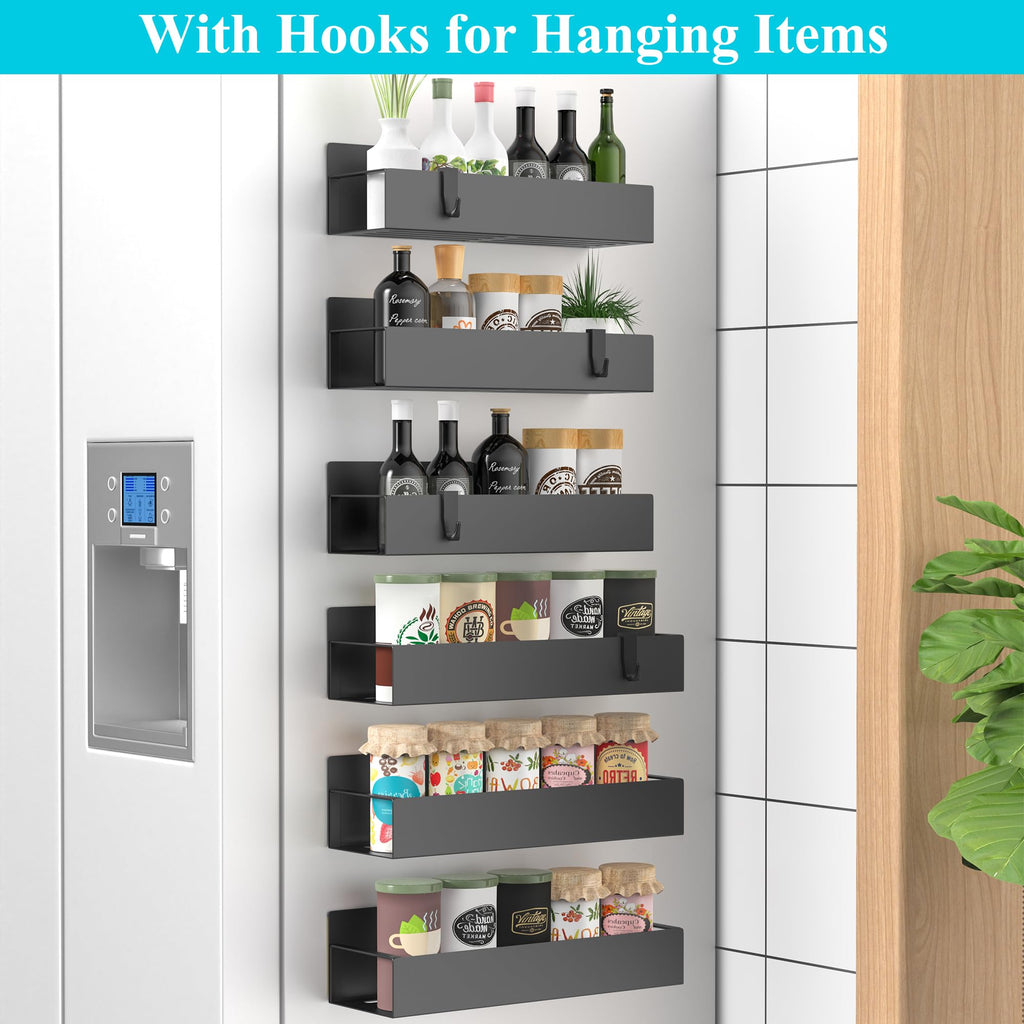 HuggieGems Metal 4 Pack Magnetic Spice Storage Rack Organizer for Refrigerator and Oven, Black Fridge Organizers and Storage
