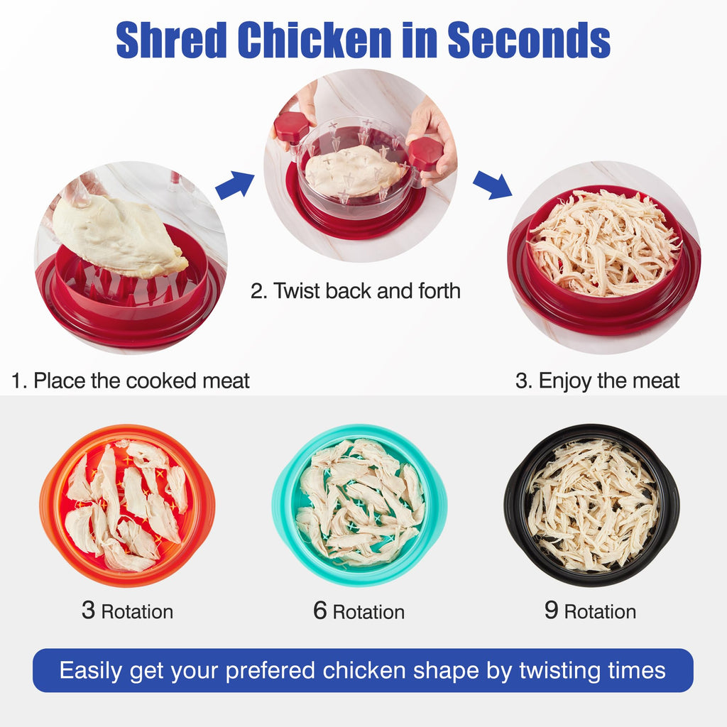 Chicken Shredder Tool Twist: 2026 Pro Food-Grade Visible Meat Shredder with Strong Anti-Slip Base, Ergonomic Handle, Chicken Breast Shredder, Suitable for Pork Beef Chicken - Black