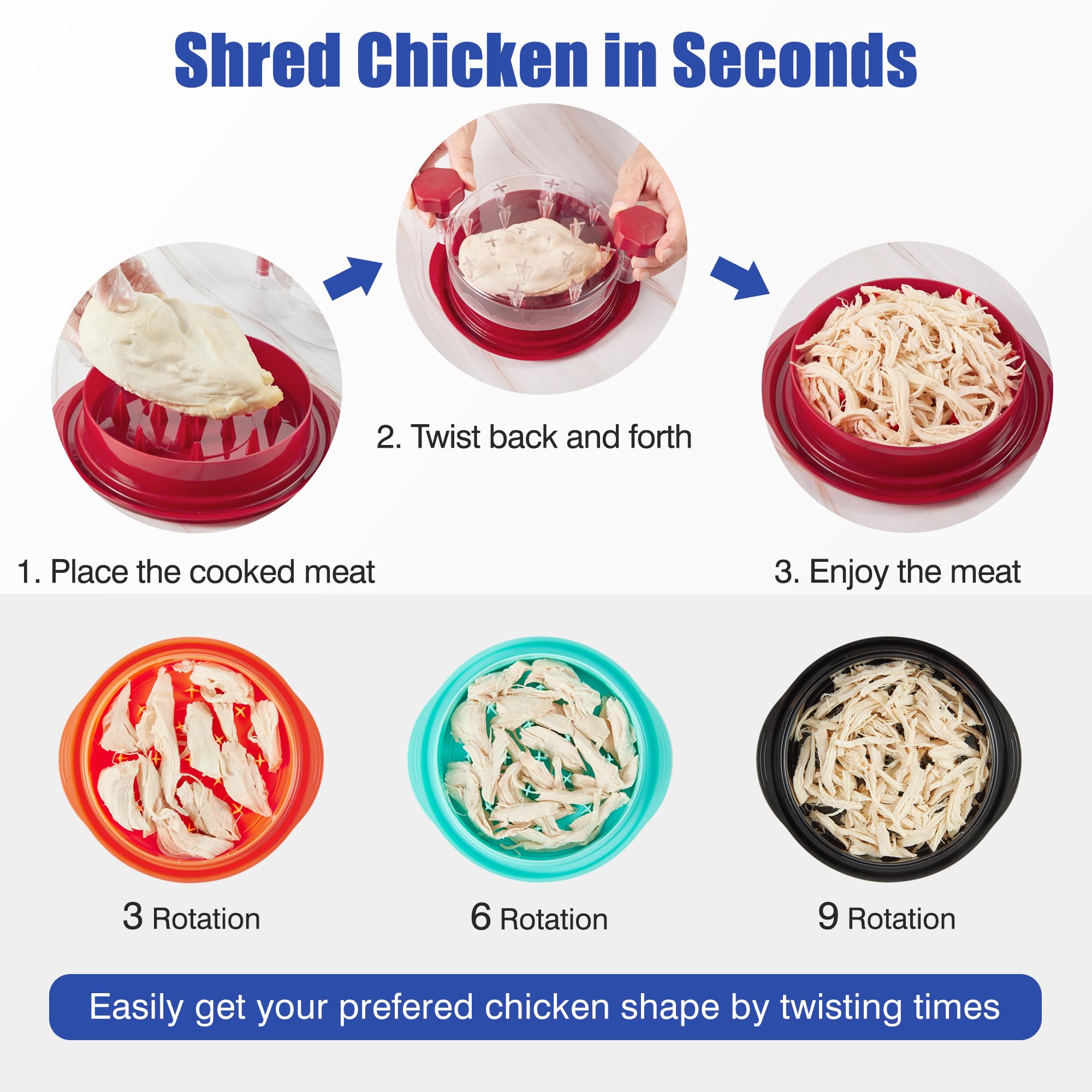 Chicken Shredder Tool Twist: 2026 Pro Food-Grade Visible Meat Shredder with Strong Anti-Slip Base, Ergonomic Handle, Chicken Breast Shredder, Suitable for Pork Beef Chicken - Black