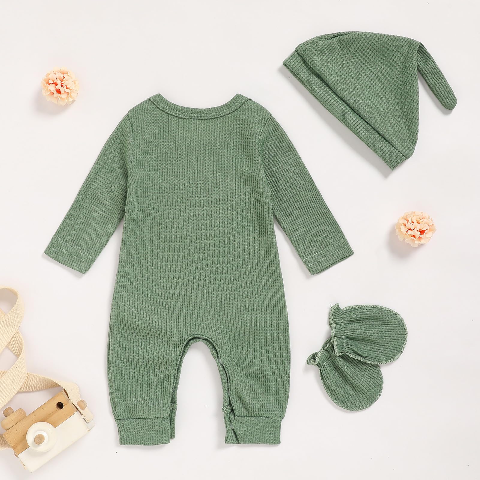 GRNSHTS Newborn Baby Boy Romper Coming Home Outfits Letter Print Bodysuit Jumpsuit+Hat+Gloves 3PCS Clothes Set