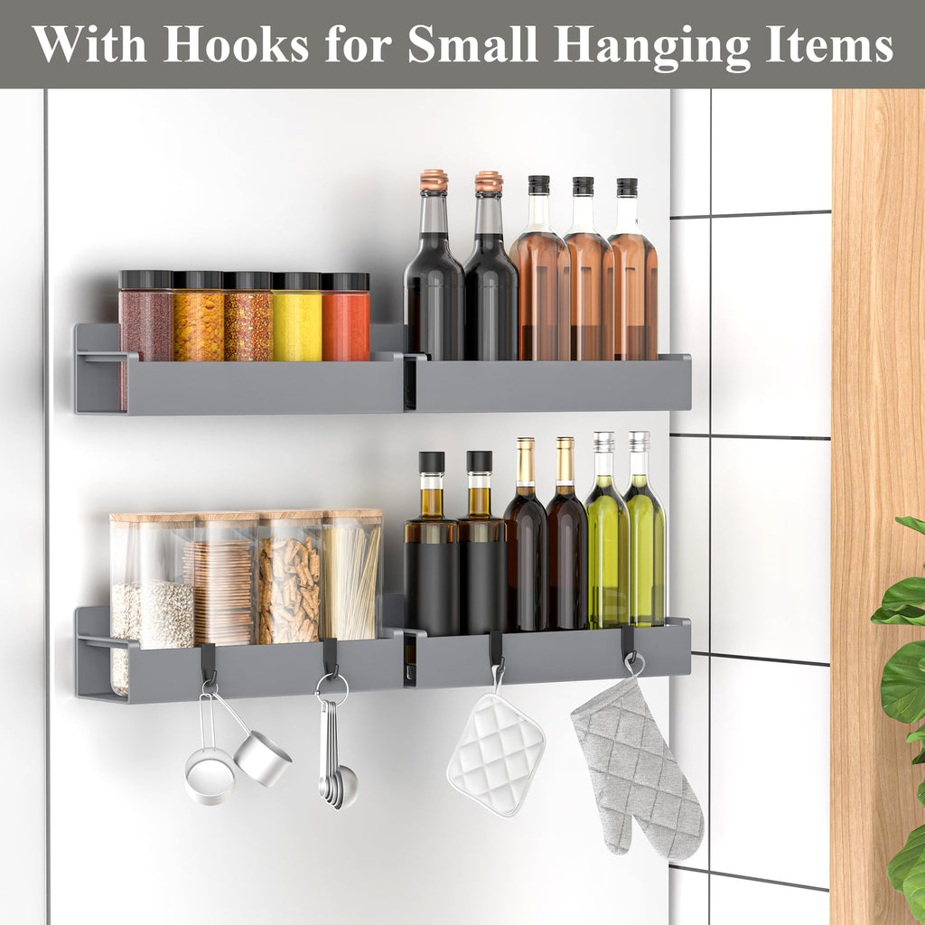 HuggieGems 4 Pack Magnetic Spice Rack Organizer for Refrigerator and Oven, Black Fridge Organizers and Storage for Kitchen