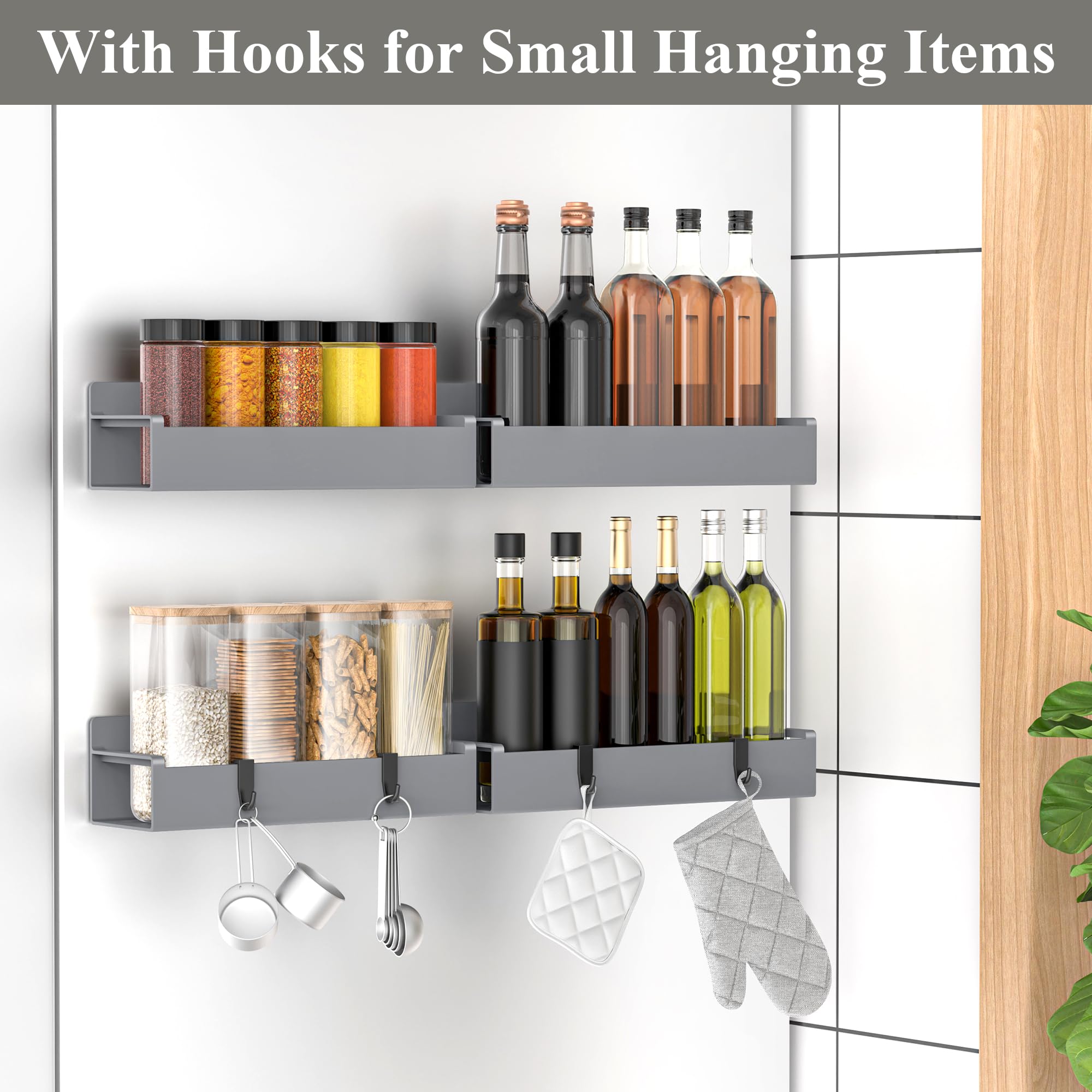 HuggieGems 4 Pack Magnetic Spice Rack Organizer for Refrigerator and Oven, Black Fridge Organizers and Storage for Kitchen