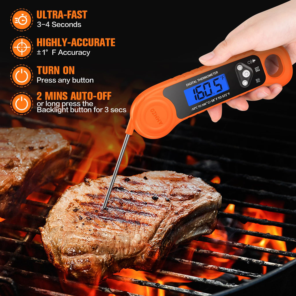 AMMZO Meat Thermometer Digital, Instant Read Food Thermometer for Cooking, Grilling, Baking, Frying & Candy Making, Essentials Kitchen Gadgets Accessory, Gifts for Men Women Dad Mom Birthday