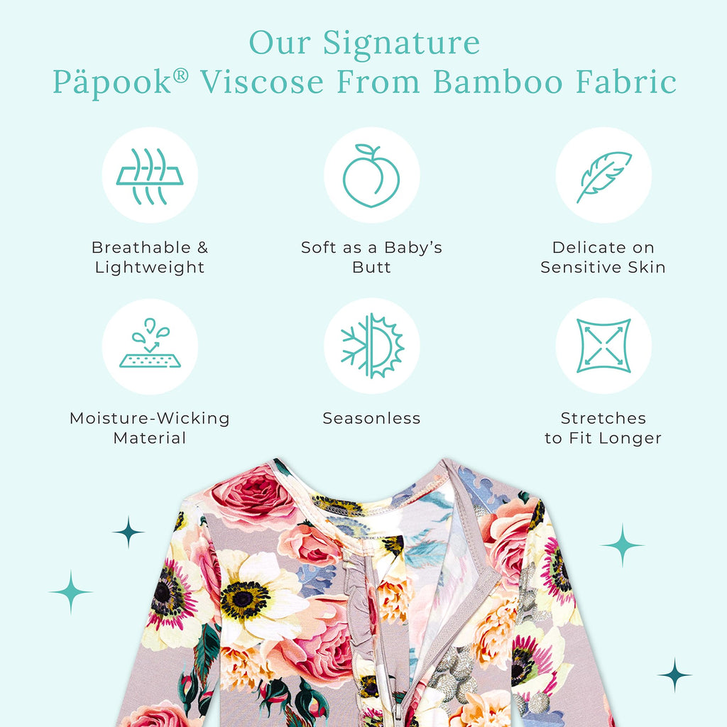 Posh Peanut Footie Pajamas for Baby Girls – Sleepers in Ultra-Soft Viscose from Bamboo with 2-Way Zipper & Ruffle Trim