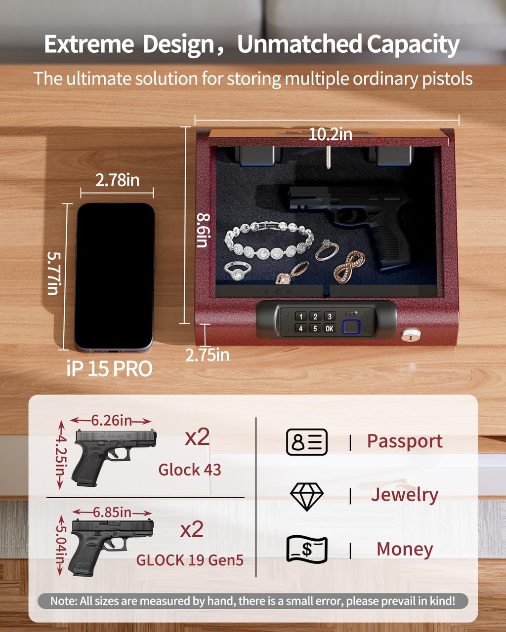 Biometric Gun Safe for Pistols 3-Ways unlock Fingerprint Digital PIN Key Unlock Handgun Safe with Sound, Lock box for Cloakroom living room Bedroom Nightstand and Car BILLCONCH