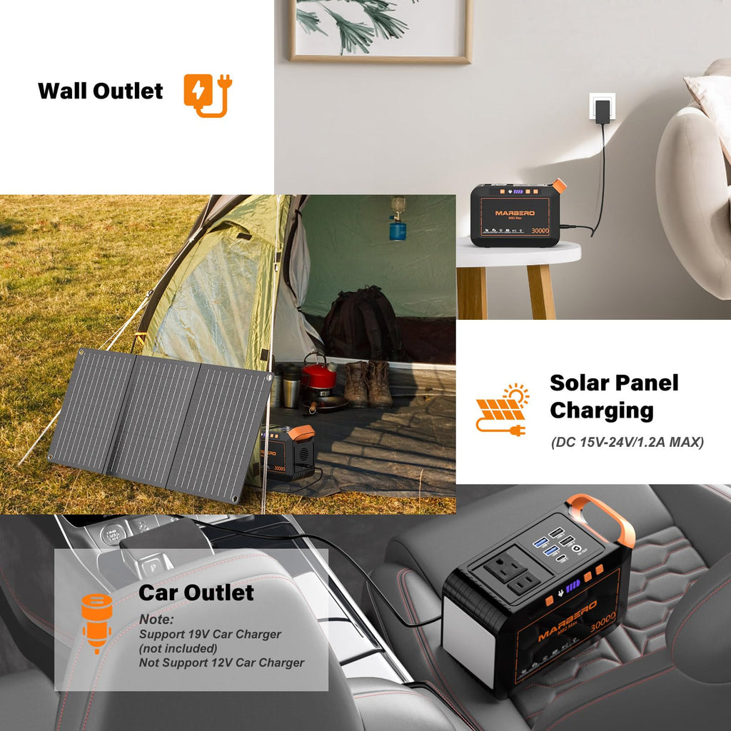 MARBERO Portable Power Station 88Wh Camping Lithium Battery Solar Generator Fast Charging with AC Outlet 120W Peak Power Bank(Solar Panel Optional) for Home Backup Outdoor Emergency RV Van Hunting
