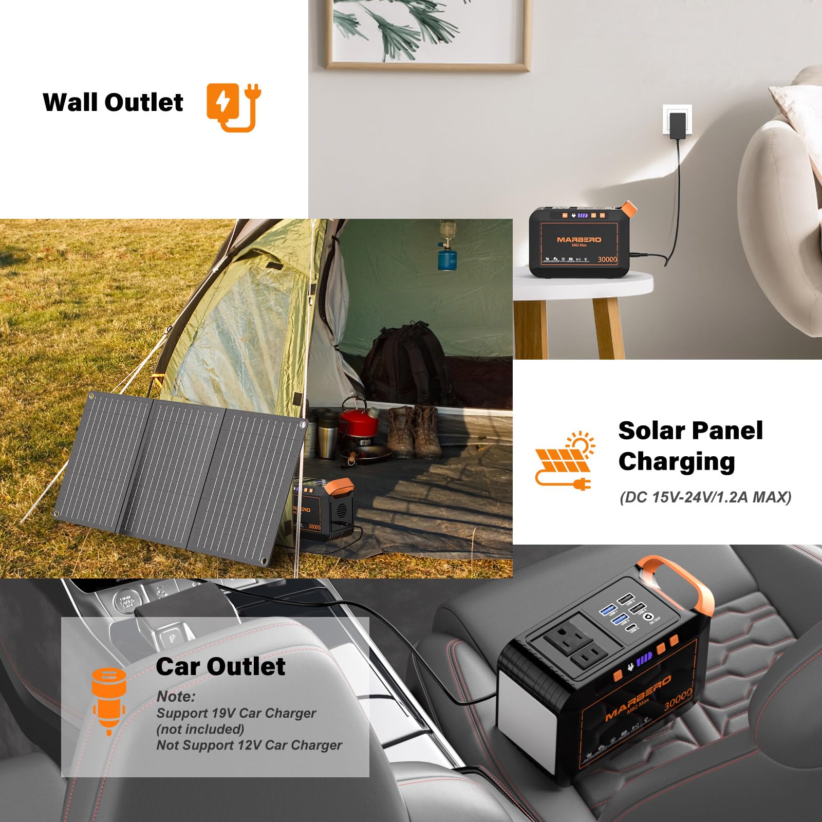 MARBERO Portable Power Station 88Wh Camping Lithium Battery Solar Generator Fast Charging with AC Outlet 120W Peak Power Bank(Solar Panel Optional) for Home Backup Outdoor Emergency RV Van Hunting