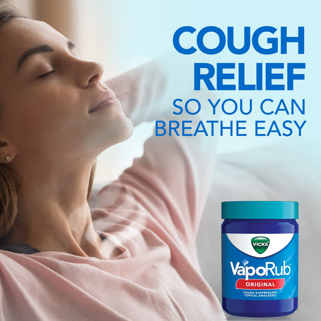 Vicks VapoRub, Original, Cough Suppressant, Topical Chest Rub & Analgesic Ointment, Medicated Vicks Vapors, Relief from Cough Due to Cold, Aches & Pains, 1.76oz each (pack of 3)